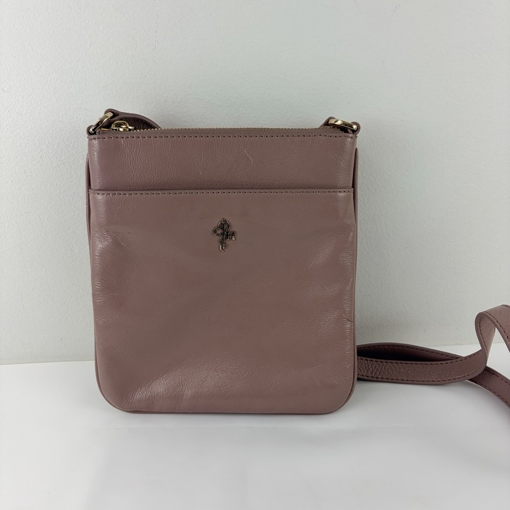 Cole Haan Pink Taupe Leather Crossbody Bag Gold Hardware Small BH Logo